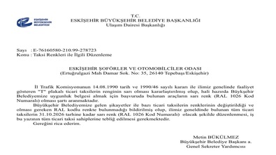 TAKSİ RENKLERİ İLE İLGİLİ DÜZENLEME